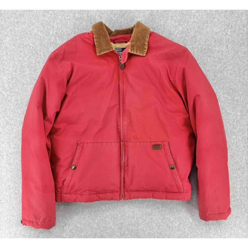 Vintage Polo‎ Ralph Lauren Red Down Puffer Jacket Corduroy Collar Men's M